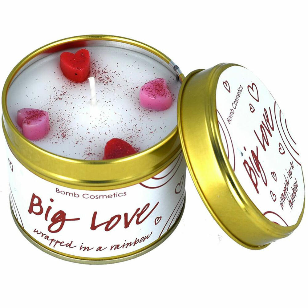 Bomb Cosmetics scented candle in tin Big Love, tin candle, white, PBIGLOV04