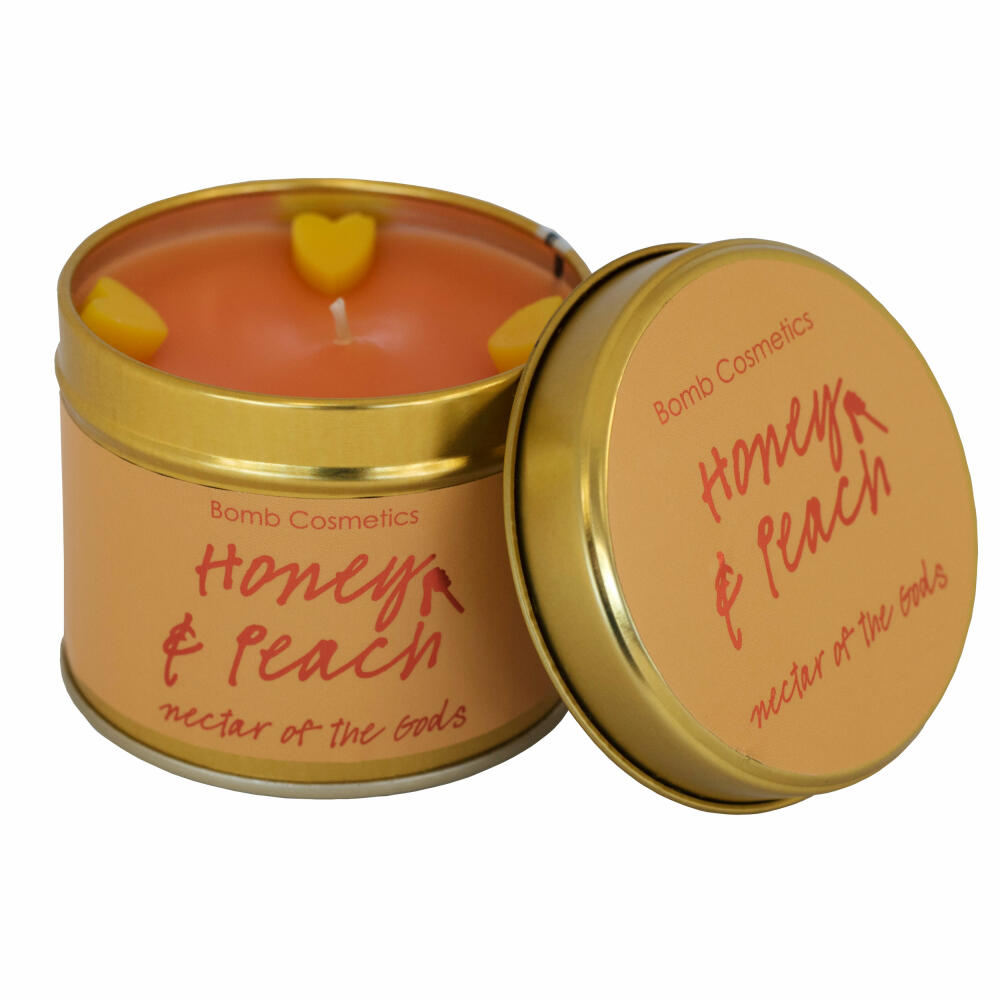 Bomb Cosmetics Scented Candle in Tin Honey &amp; Peach, Tin Candle, Orange, PHONPEA04