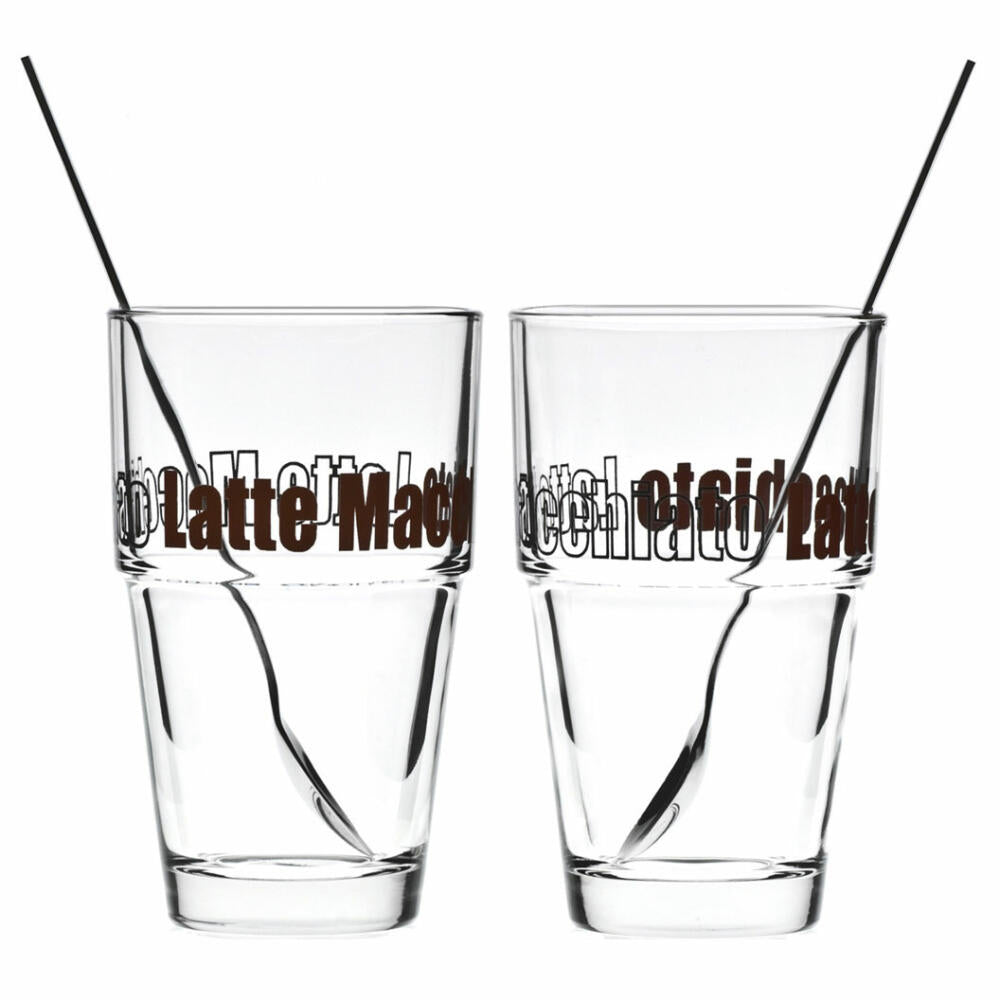 Leonardo Solo Set 12-piece Latte Macchiato cup with stainless steel spoons, coffee glasses, glass, 400 ml, 17205