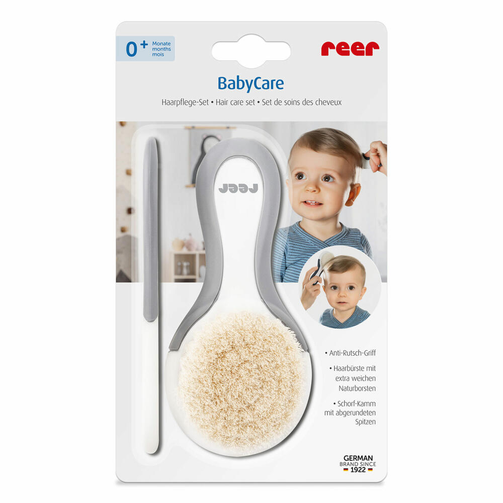 reer BabyCare hair care set, 2-piece, brush, comb, hairbrush, natural bristles, 81070