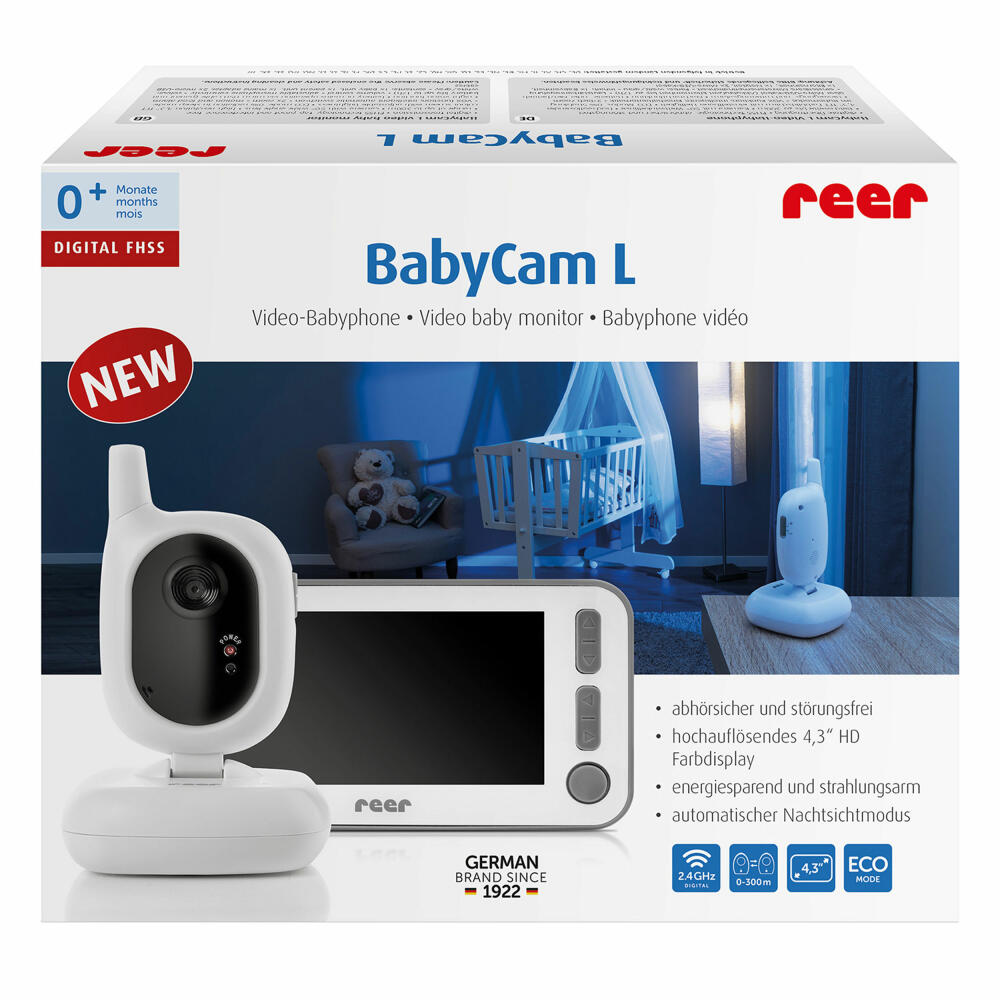 reer BabyCam L, Video Babyphone, Babyfon, Kamera, Farbbildschirm, Reichweite bis 300 m, 80430