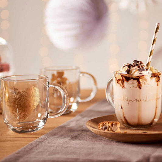 Leonardo Tasse EMOZIONE Fingerabdruckherz, Kaffeetasse, Becher, Henkelglas, Glas, Mehrfarbig, 300 ml, 046449