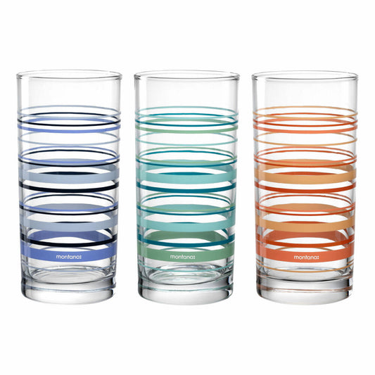 montana Trinkglas :new stripes 3er Set, Becher gestreift, Kalk-Natron-Glas, Mehrfarbig, 280 ml, 046008