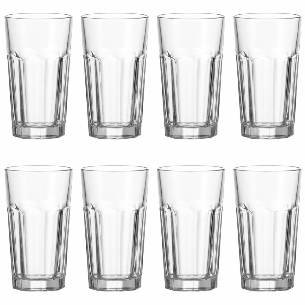 Leonardo Rock long drink glass XL set of 8, cocktail glass, cup, clear glass, glass, 390 ml, 17204