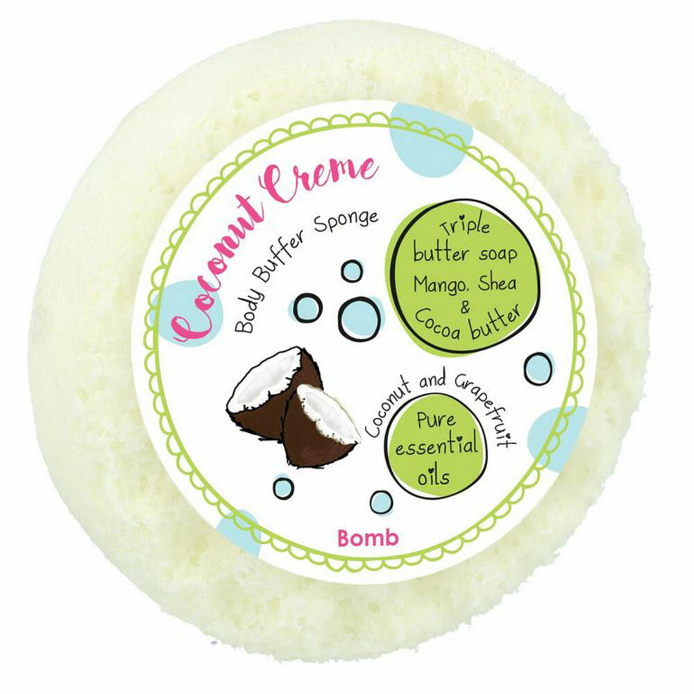 Bomb Cosmetics Body Buffer Shower Sponge Coconut Crème, Soap Sponge, Light Yellow, PCOCCRE04