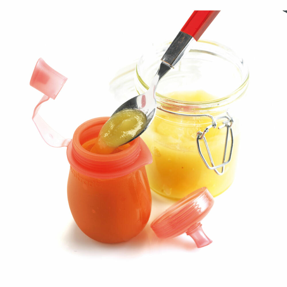 Mastrad Frutti Pot Smoothie-Flasche, Smoothie-Behälter, Speisegefäß, Silikon, Kunststoff, Rot, 130 ml, F38910