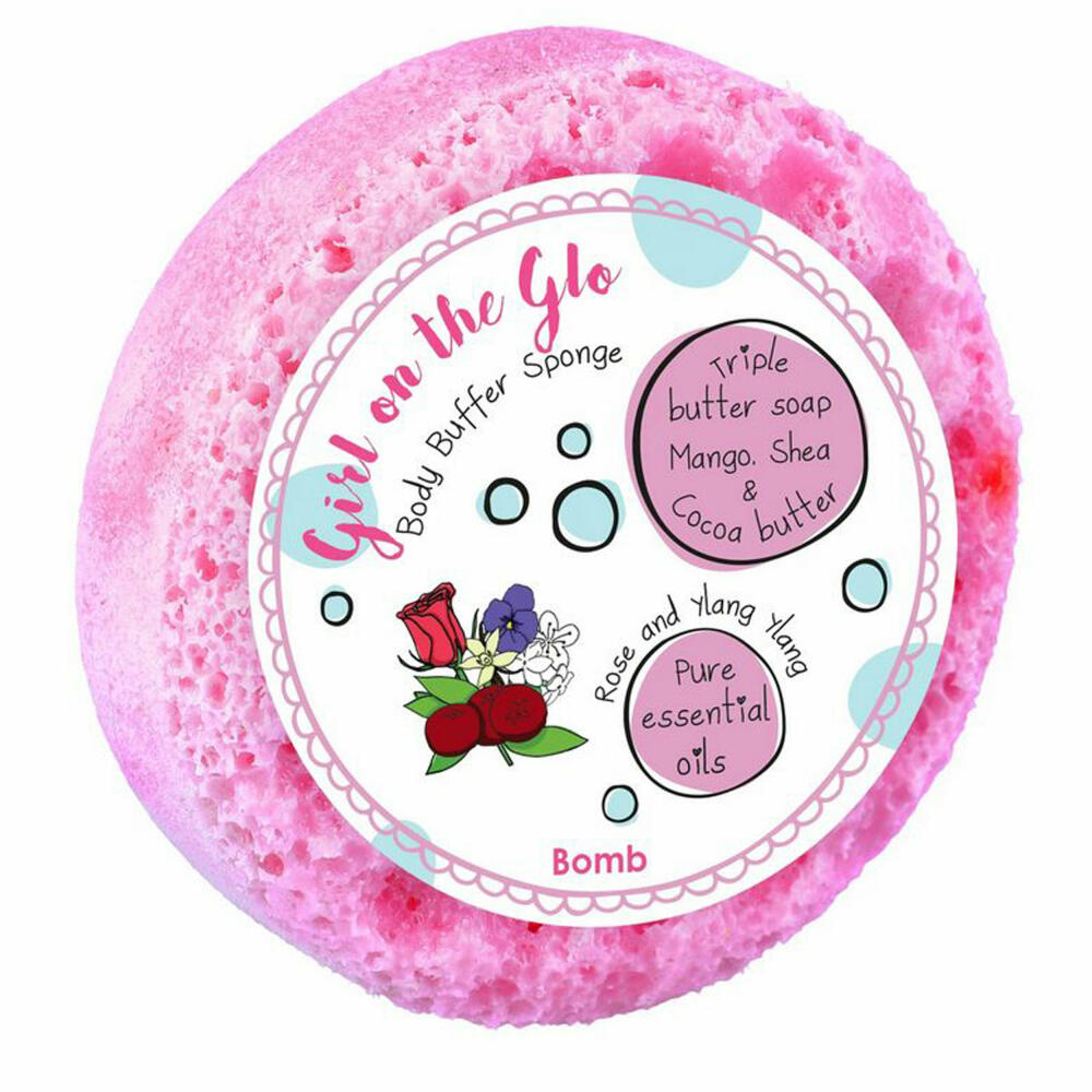 Bomb Cosmetics Body Buffer Shower Sponge Girl on the Glo, Soap Sponge, Pink, PGIRGLO04