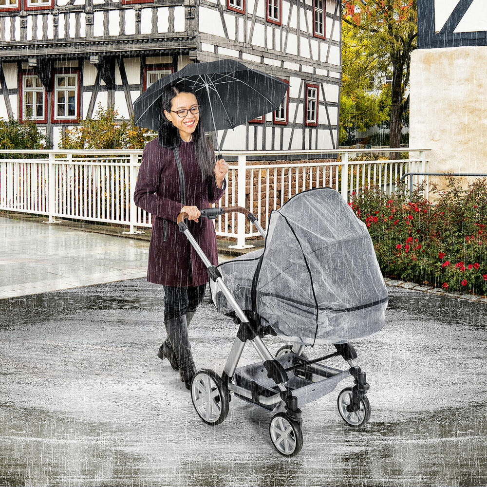 reer RainCover Classic+ Regenschutz für Kombi-Kinderwagen mit Reißverschluss, Regenverdeck, Regenhaube, 84069