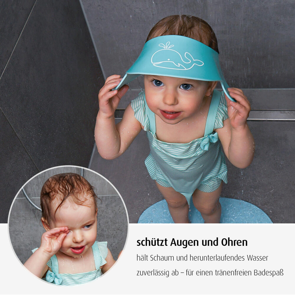 reer MyHappyBath Cap, Shampoo Schutz, Duschkappe, Duschhaube, Kinder, Augenschutz, Blau, 76043