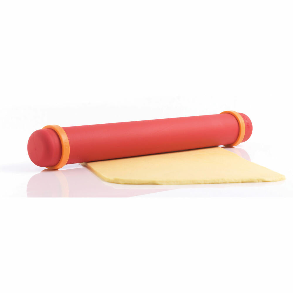 Mastrad verstellbares Rollholz, Nudelholz, Teigroller, Ausrollhilfe, Silikon, Rot, 41 cm, F11870