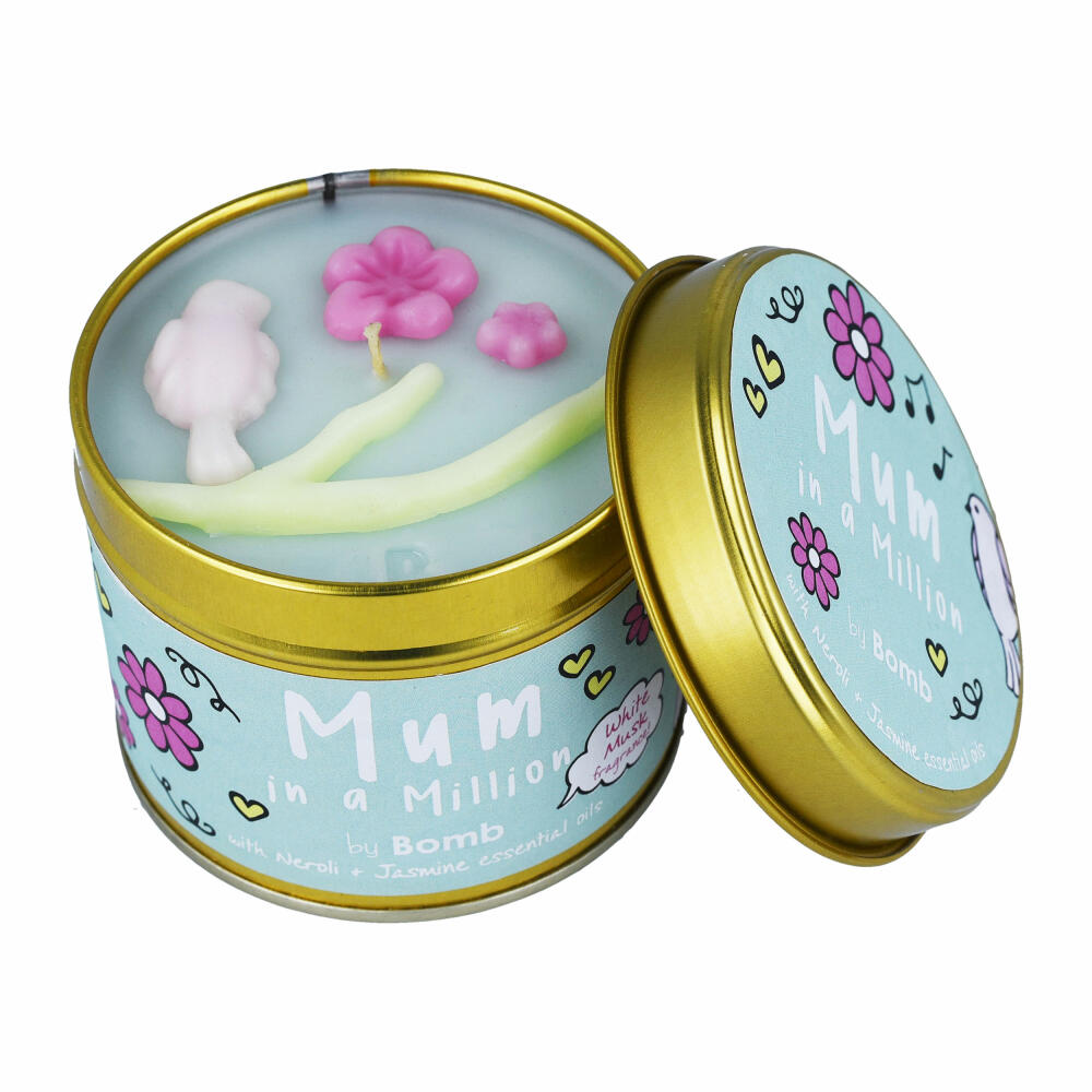 Bomb Cosmetics Scent Stories scented candle in tin Mum in a Million, tin candle, light blue, PMUMMIL04