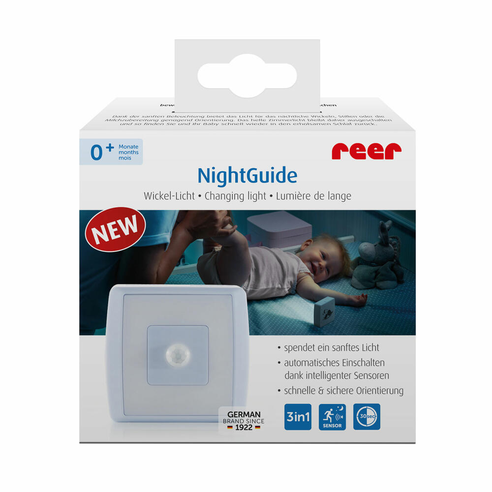 reer NightGuide Wickel-Licht, mit Bewegungssensor, Wickellicht, Nachtlicht, Dämmerungssensor, 52020