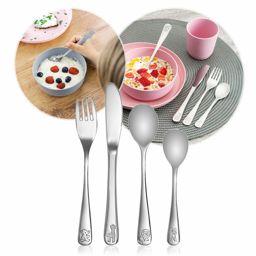 reer Growing stainless steel cutlery, 4-piece, children's cutlery, knife, spoon, fork, stainless steel, 22238