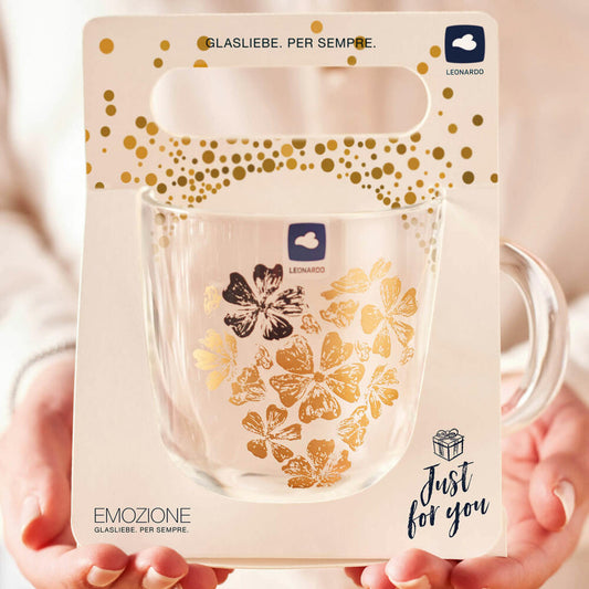 Leonardo Tasse EMOZIONE Blumenherz, Kaffeetasse, Becher, Henkelglas, Glas, Mehrfarbig, 300 ml, 046448