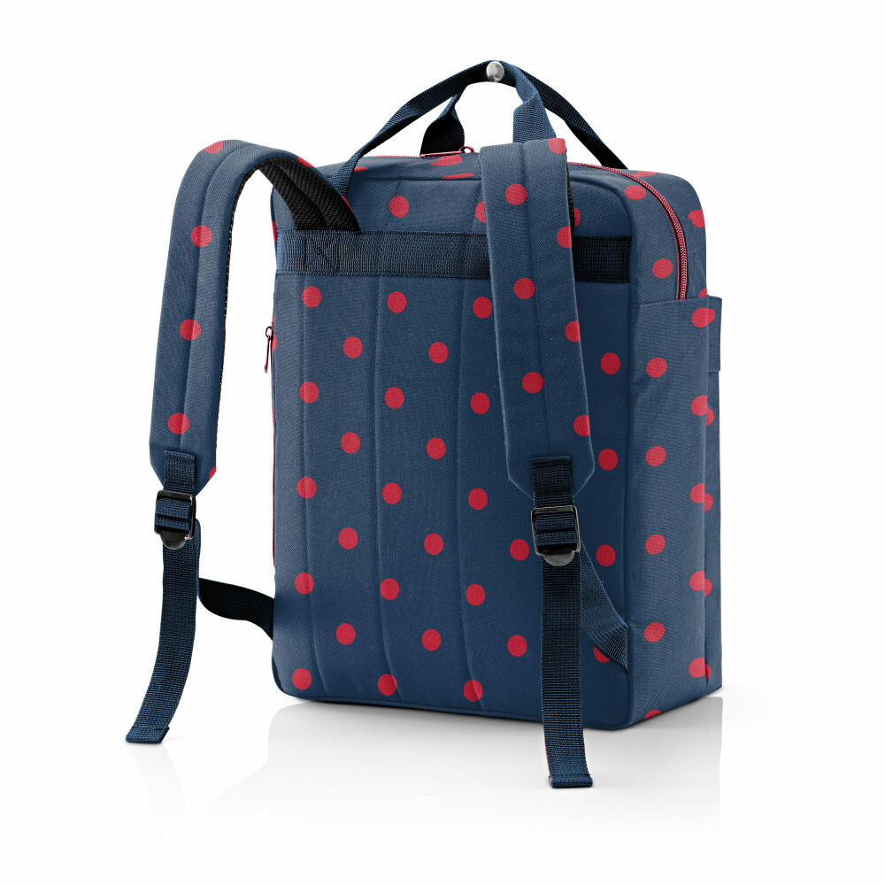 reisenthel allday backpack M, backpack, leisure backpack, hand luggage bag, Mixed Dots Red, 15 L, EJ3075