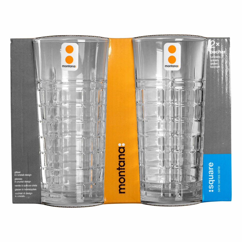 montana Trinkglas :square 2er Set, Longdrinkgläser, Kalk-Natron-Glas, Klar, 350 ml, 040839
