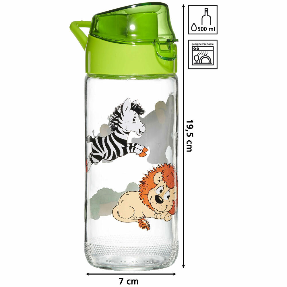 Ritzenhoff & Breker Trinkflasche Happy Zoo, Kinder Flasche, Glas, Bunt, 500 ml, 812909