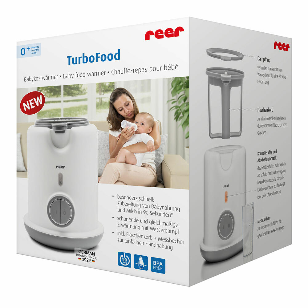 reer Turbofood Babykostwärmer, für Fläschchen und Gläschen, Flaschenwärmer, Babynahrung, 33040