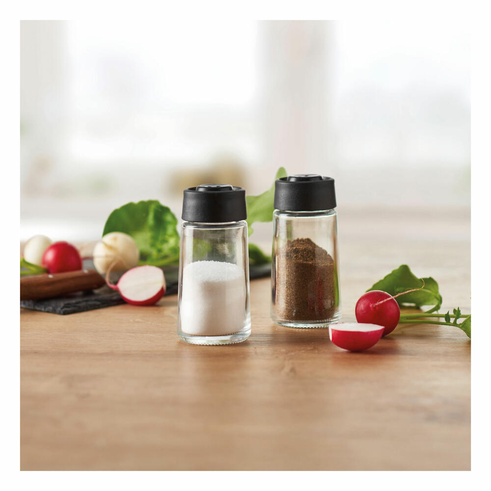 montana: :kitchen salt &amp; pepper shaker set, 2-piece, salt shaker, pepper shaker, spice shaker, glass, H 9.5 cm, 057277