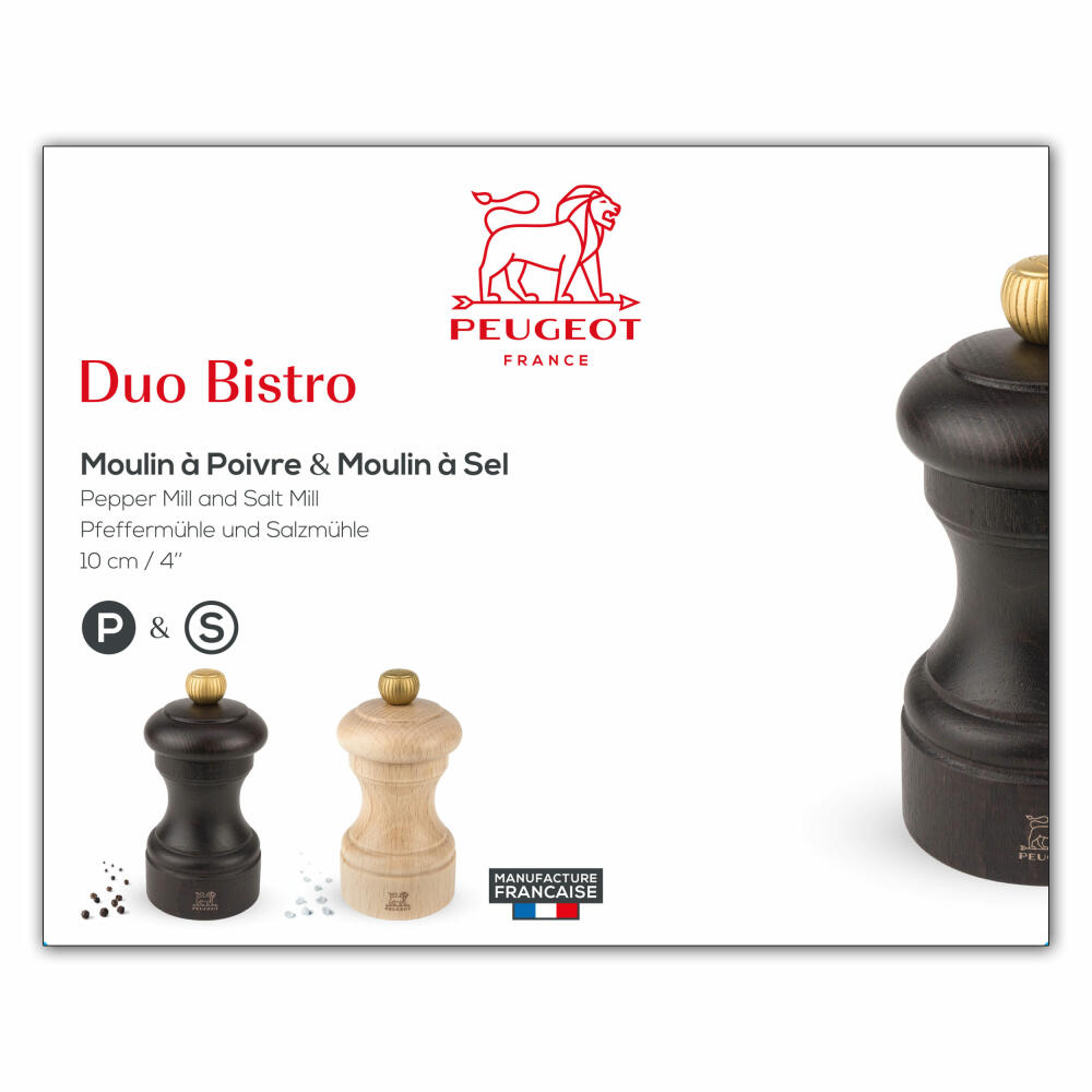 Peugeot Bistro Pfeffermühlen, Salzmühlen Set, Buchenholz, Natur / Schokolade, 10 cm, 2-22594