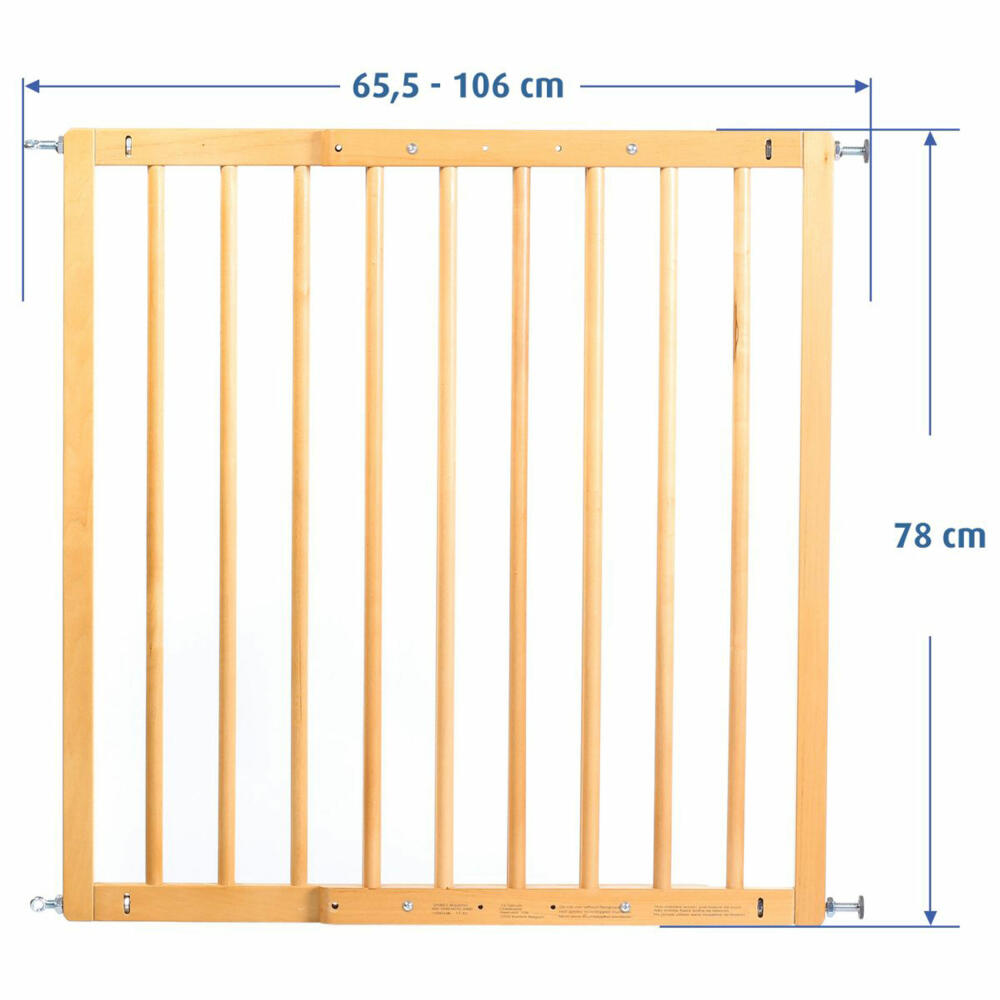 reer Basic screw gate, door gate, stair gate, stair safety gate, safety gate, wood, 65.5 - 106 cm, 46977