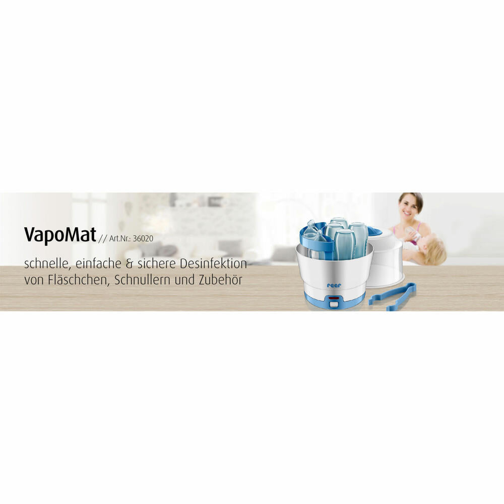 reer VapoMat Vaporisator, Desinfektionsgerät, Dampfsterilisator, Sterilisator, für 6 Babyflaschen, 36020
