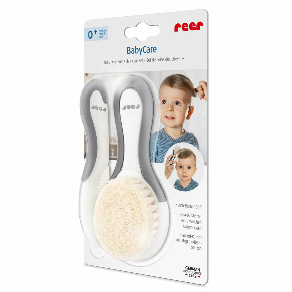 reer BabyCare hair care set, 2-piece, brush, comb, hairbrush, natural bristles, 81070