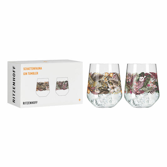 Ritzenhoff Gin-Tumbler Schattenfauna 2er-Set 002, Gin-Becher, Maggie Enterrios, Kristallglas, 710 ml, 3701002