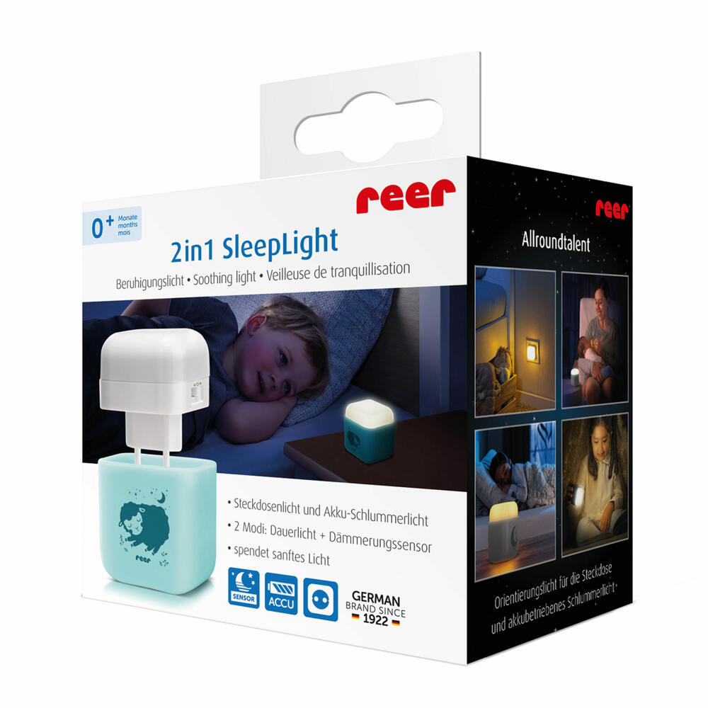 reer 2in1 SleepLight, night light socket, socket light, slumber light, battery operation, sky blue, 52403