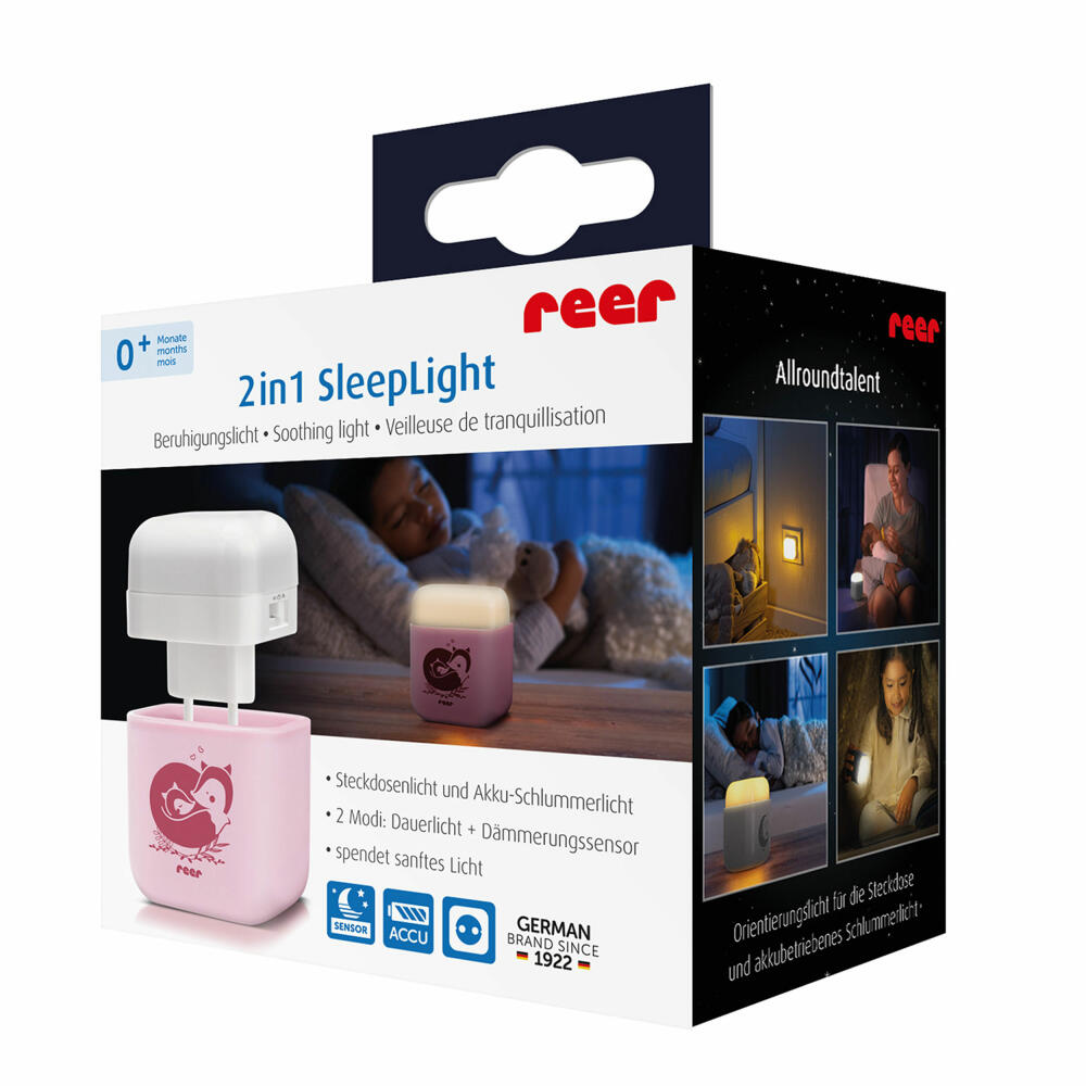 reer 2in1 SleepLight, night light socket, socket light, slumber light, battery operation, cherry blossom pink, 52404