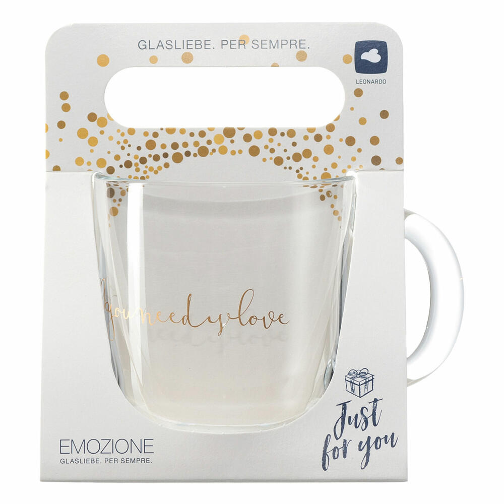 Leonardo cup EMOZIONE allyouneedislove, coffee cup, mug, handle glass, glass, multicolored, 300 ml, 046451