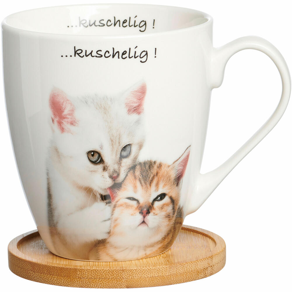 Ritzenhoff & Breker Becher Tierisch Cool Kuschelig, mit Untersetzer, Kaffeebecher, Tasse, mit Henkel, Porzellan, Weiß, 600 ml, 409475