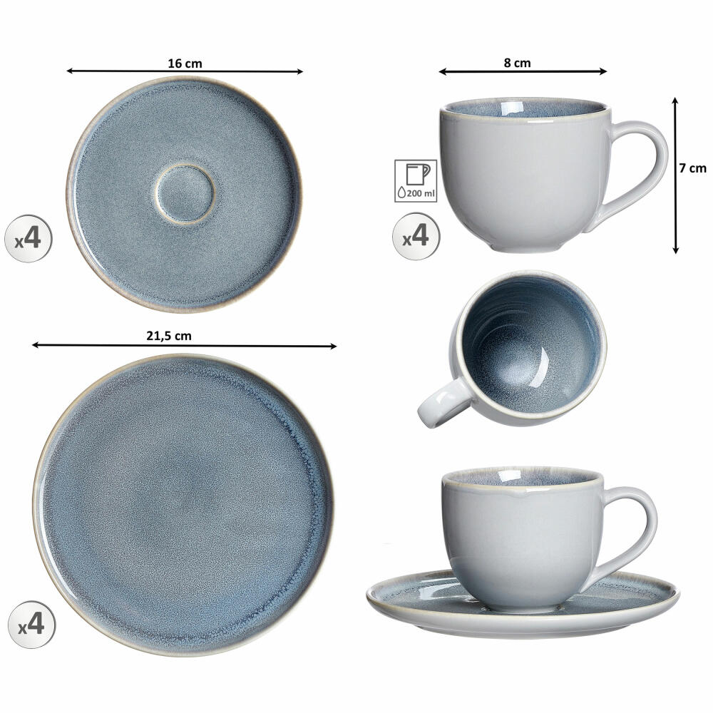 Ritzenhoff & Breker Kaffeeservice Skagen Stone, 12-tlg., Kaffee Service, Geschirrset, Porzellan, Graublau, 318319