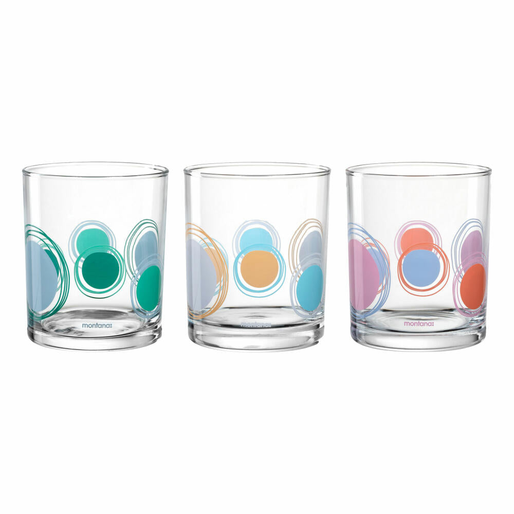 montana Trinkglas :new dots 3er Set, Becher gepunktet, Kalk-Natron-Glas, Mehrfarbig, 240 ml, 046009