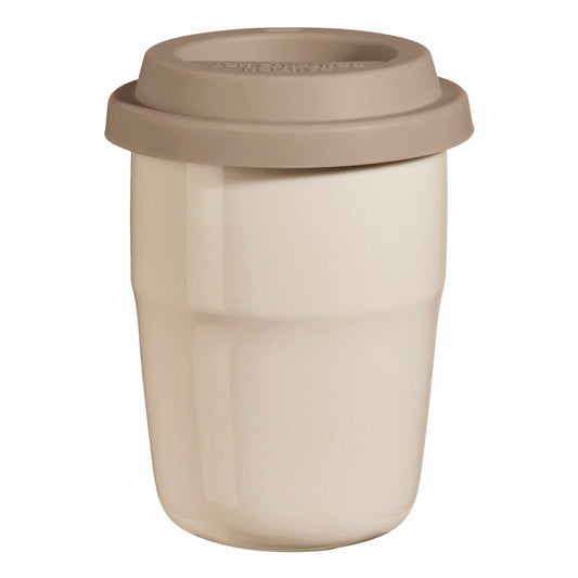 ASA Selection cup & go Thermobecher creme, Deckel braun, Isolierbecher, Trinkbecher, Porzellan / Silikon, Natur, 200 ml, 34701024