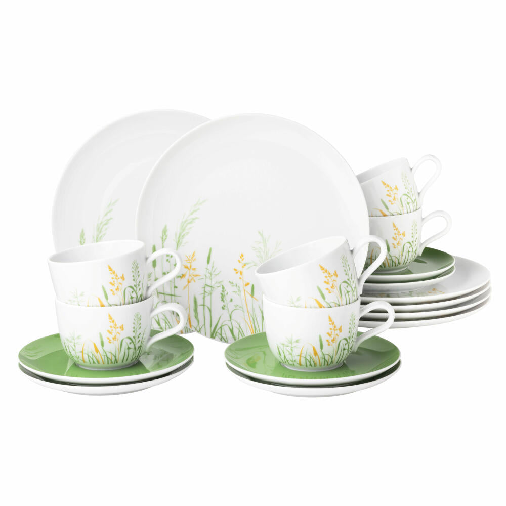 Seltmann Weiden Liberty coffee service, 18-piece, coffee service, tableware set, porcelain, Meadow Grasses Green, 001.768784