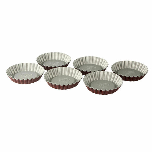 Dr. Oetker Kitchen Tools Classic Torteletts, 6er-Set, Törtchen Form, Torteform, Tarteform, Stahlblech mit zweifarbiger Antihaft-Beschichtung, Grau / Rot, Ø 10 cm, 1701