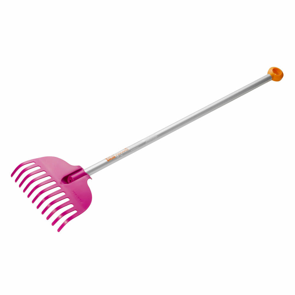 Fiskars MyFirst Laubbesen, Laub Besen, Gartenbesen, Gartenzubehör, Kunststoff / Aluminium, Pink / Orange, 86 cm, 1001419