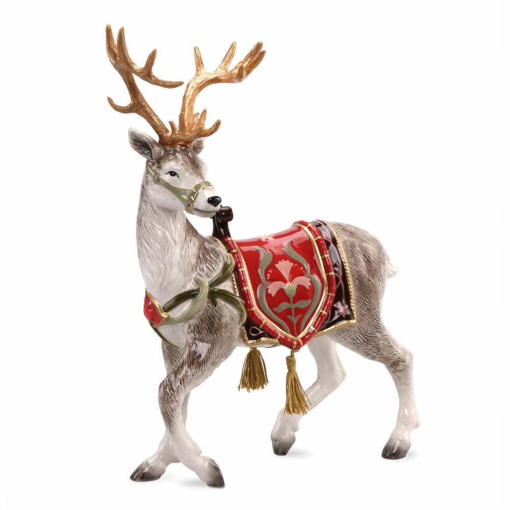 Goebel Figurine Reindeer with Saddle Red, Fitz &amp; Floyd Christmas Collection, Stoneware, Colorful, 37.5 cm, 51001531