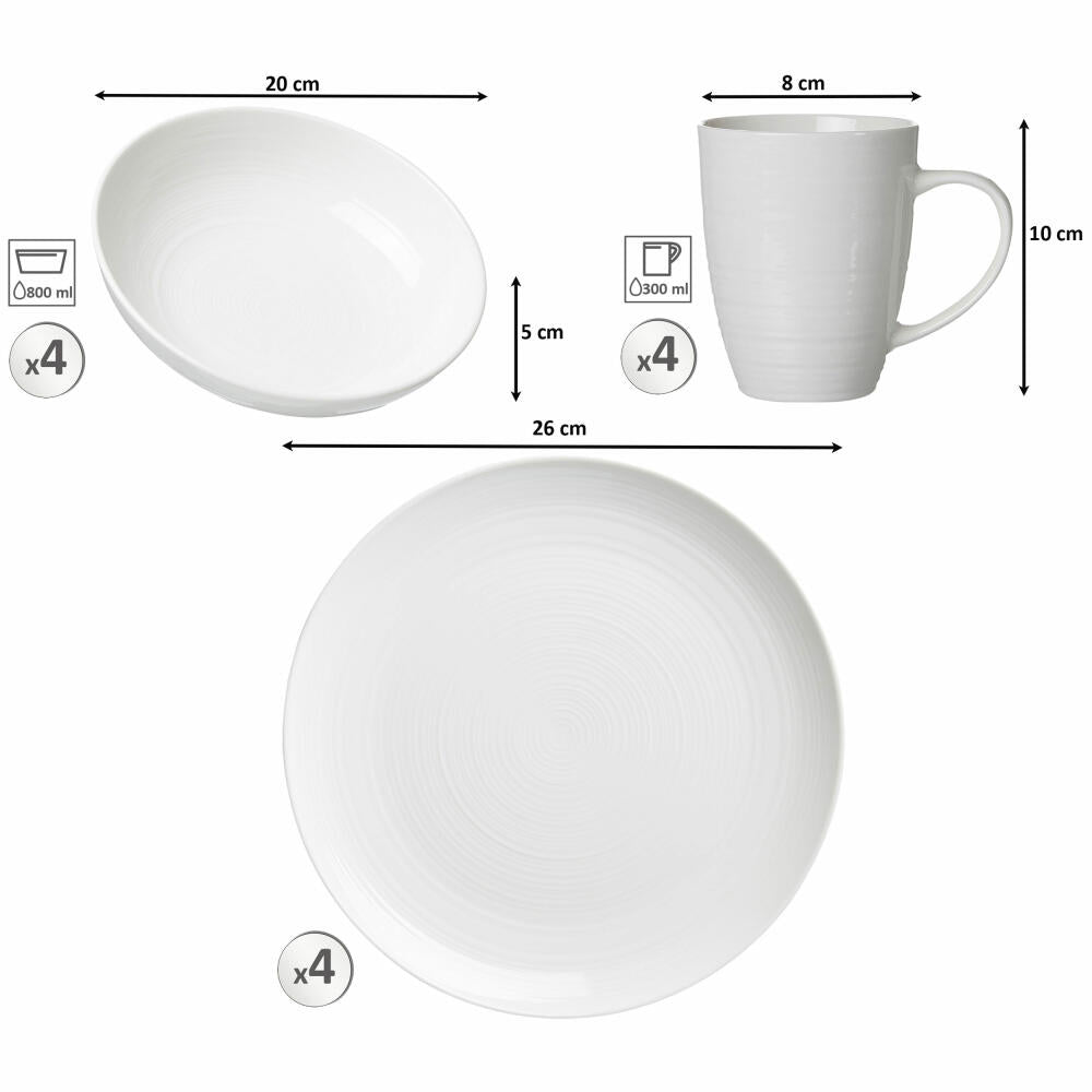 Ritzenhoff &amp; Breker combination set Suomi, 12-piece, combination service, tableware set, service, porcelain, cream white, 318555