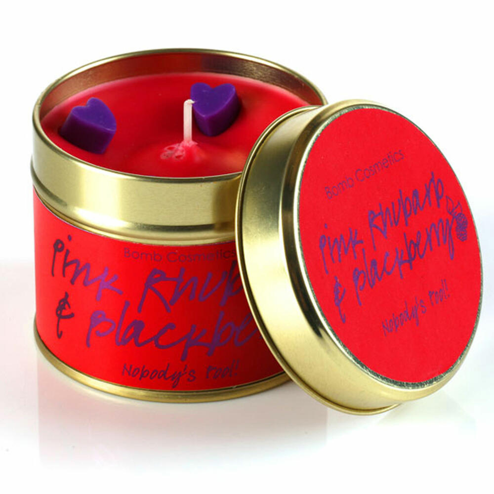 Bomb Cosmetics Scented Candle in Tin Pink Rhubarb &amp; Blackberry, Tin Candle, Red, PPINRHU04