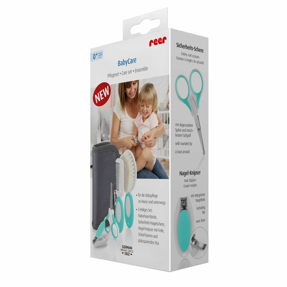 reer BabyCare care set, 5-piece, nail care, nail scissors, nail clippers, brush, comb, 81021