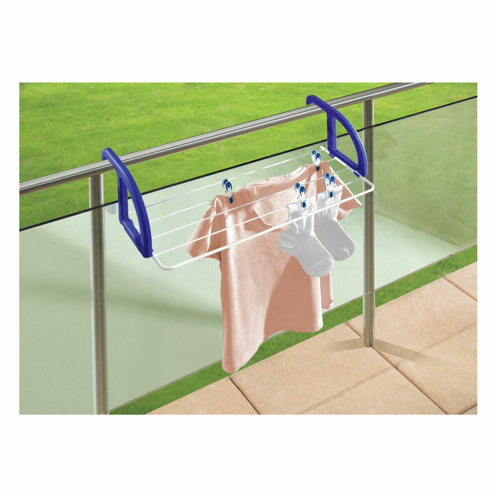 Leifheit Hanging Dryer Classic 25, Balcony Dryer, Clothes Dryer, Clothesline, White / Blue, 83046