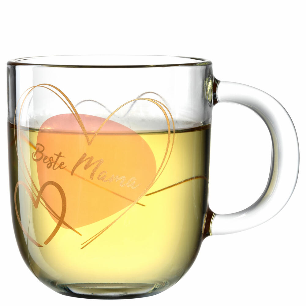 Leonardo Mug Emozione Best Mom, Mug with Handle, Soda-Lime Glass, Apricot, 400 ml, 033228