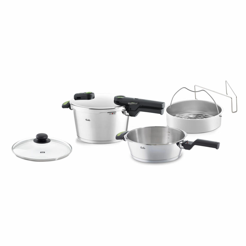 Fissler pressure cooker Vitaquick green 4.5 L bundle with insert, 2.5 L pan and glass lid, 600 350 11 090 0