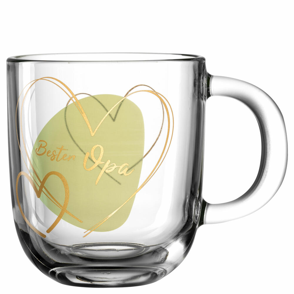 Leonardo Mug Emozione Best Grandpa, Mug with Handle, Soda-Lime Glass, Green, 400 ml, 033227