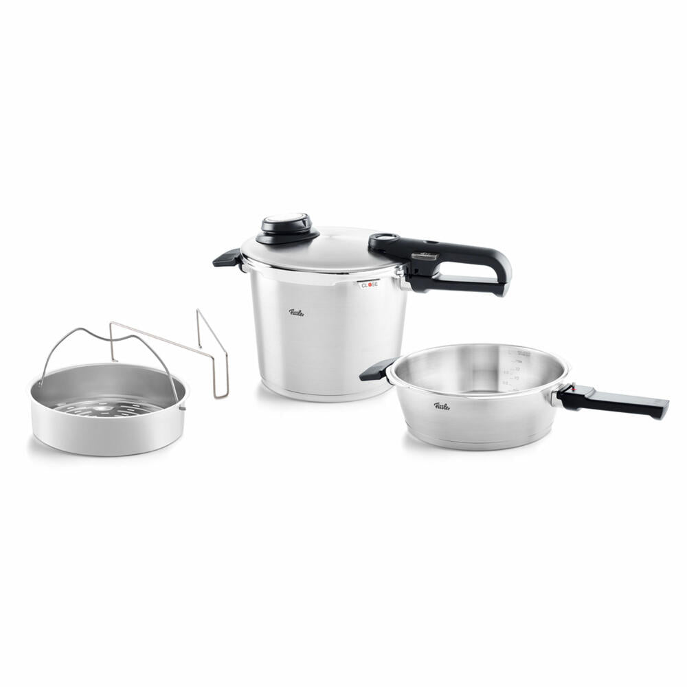 Fissler Vitavit Premium Set Schnellbratpfanne 2.5 L mit Schnellkochtopf 6 L und Einsatz, 622-412-12-070