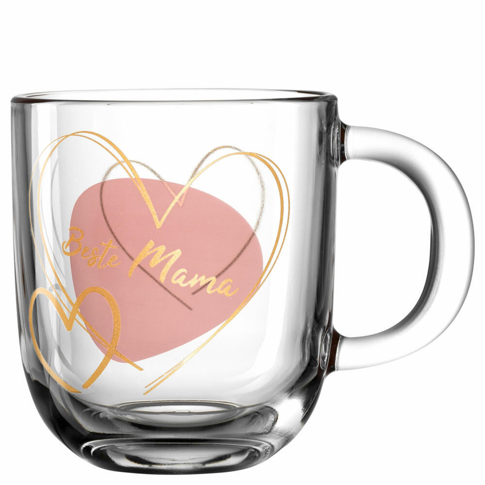 Leonardo Mug Emozione Best Mom, Mug with Handle, Soda-Lime Glass, Apricot, 400 ml, 033228