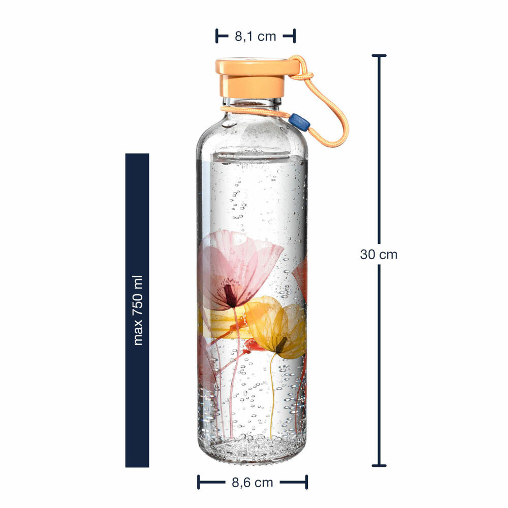 Leonardo Flasche In Giro Flower, Trinkflasche, Getränkeflasche, Wasserflasche, Glasflasche, Glas, Orange, 750 ml, 029120