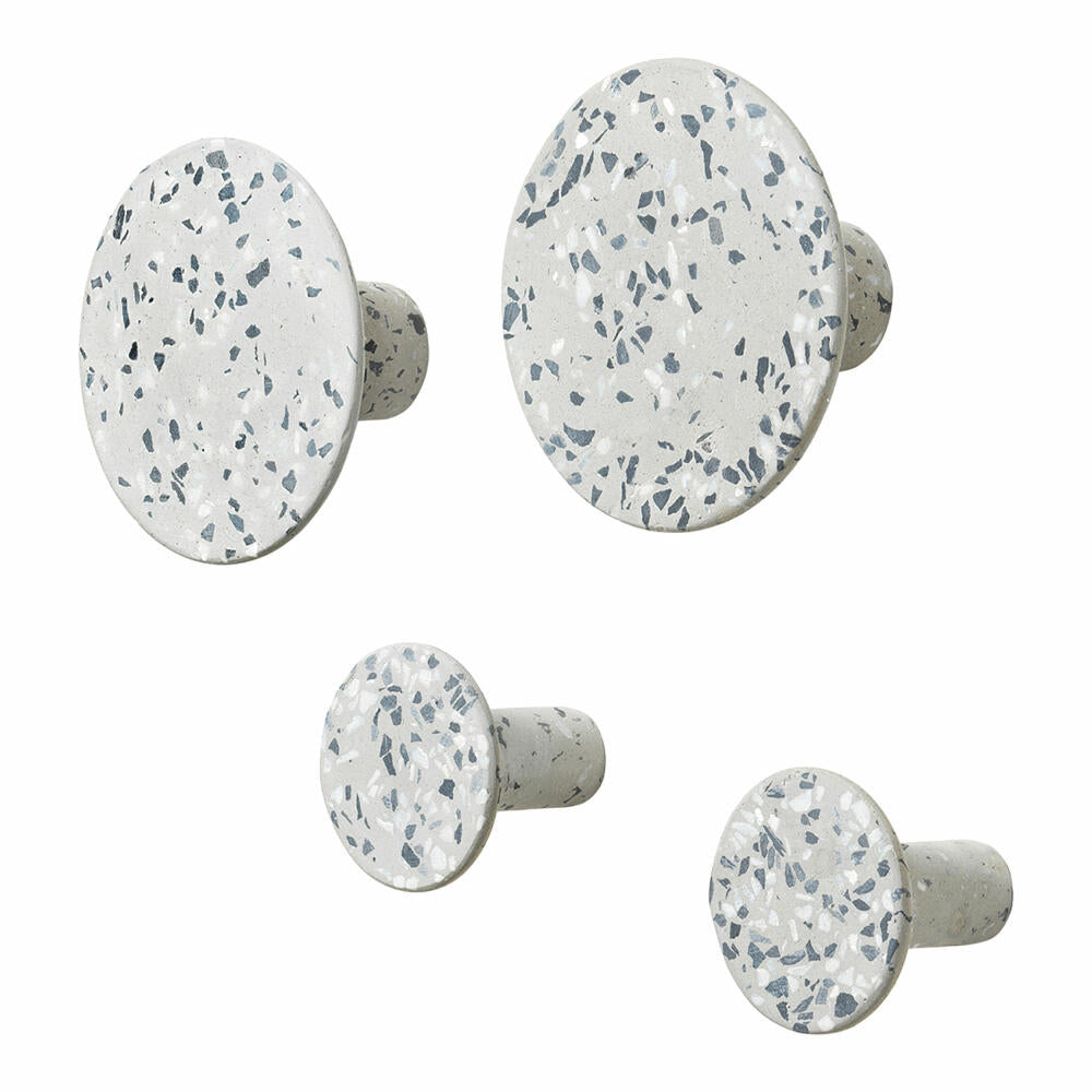 Blomus PONTO Set 4 Wandhaken, Haken, Garderobenhaken, Polystone, Terrazzo grey, 8.5 & 5 cm, 65900